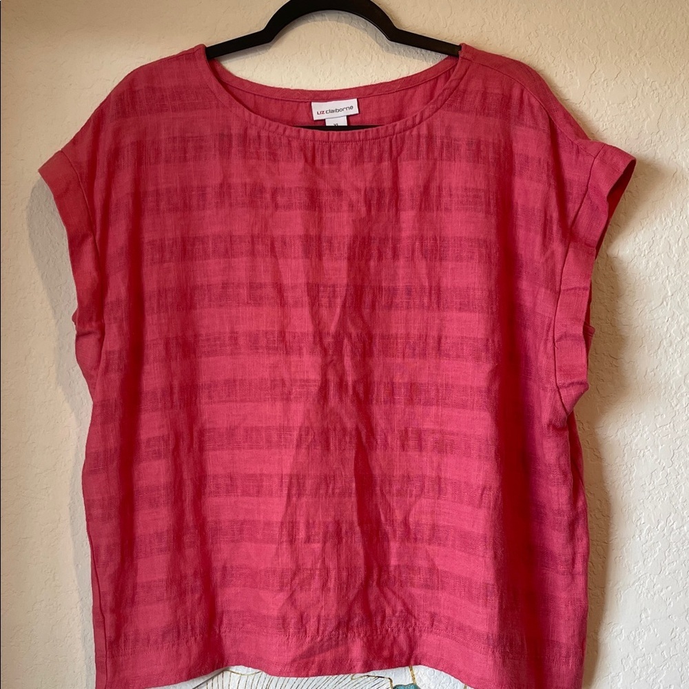 Liz Claiborne Vibrant Pink Blouse with Capped Sleeves - Picture 1 of 6